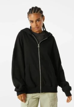 BERSHKA OVERSIZE PLUSH 07073670 - Sweatjacke - Black