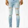BERSHKA RIPPED - Jeans Skinny Fit - Lightblue Denim
