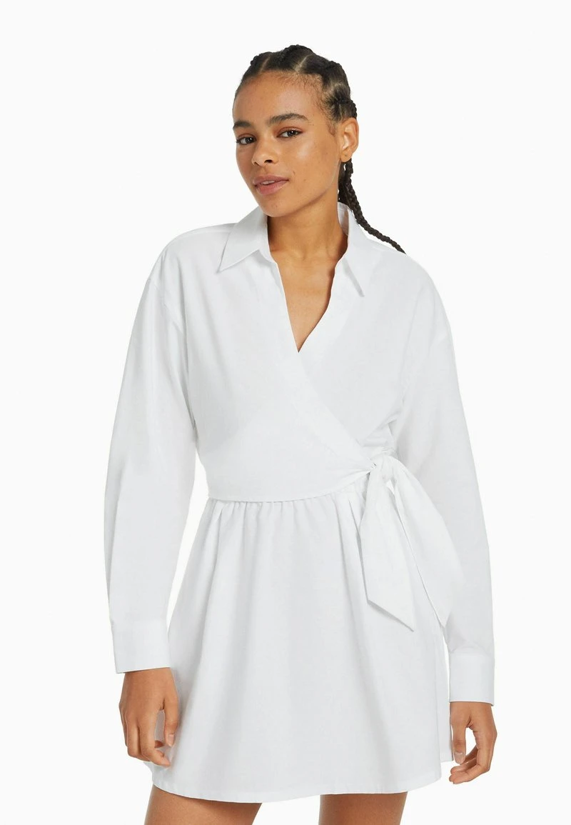 BERSHKA CROSSOVER DETAIL- MINI LONG SLEEVE - Blusenkleid - Off White 3 BERSHKA CROSSOVER DETAIL- MINI LONG SLEEVE - Blusenkleid - Off White