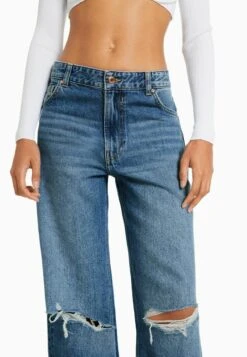 BERSHKA WIDE-LEG RIPPED - Flared Jeans - Dark Blue -Bershka Verkaufsgeschäft 95a015ff1aeb482fa0776c5e185d6c0d