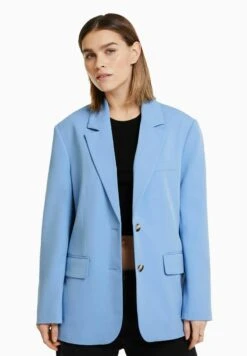 BERSHKA TAILORED CUT - Kurzmantel - Light Blue