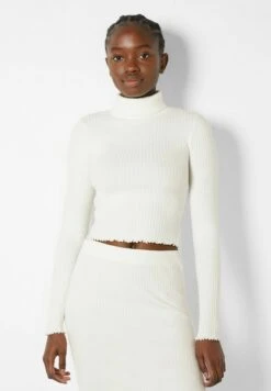 BERSHKA HIGH NECK - Strickpullover - Beige