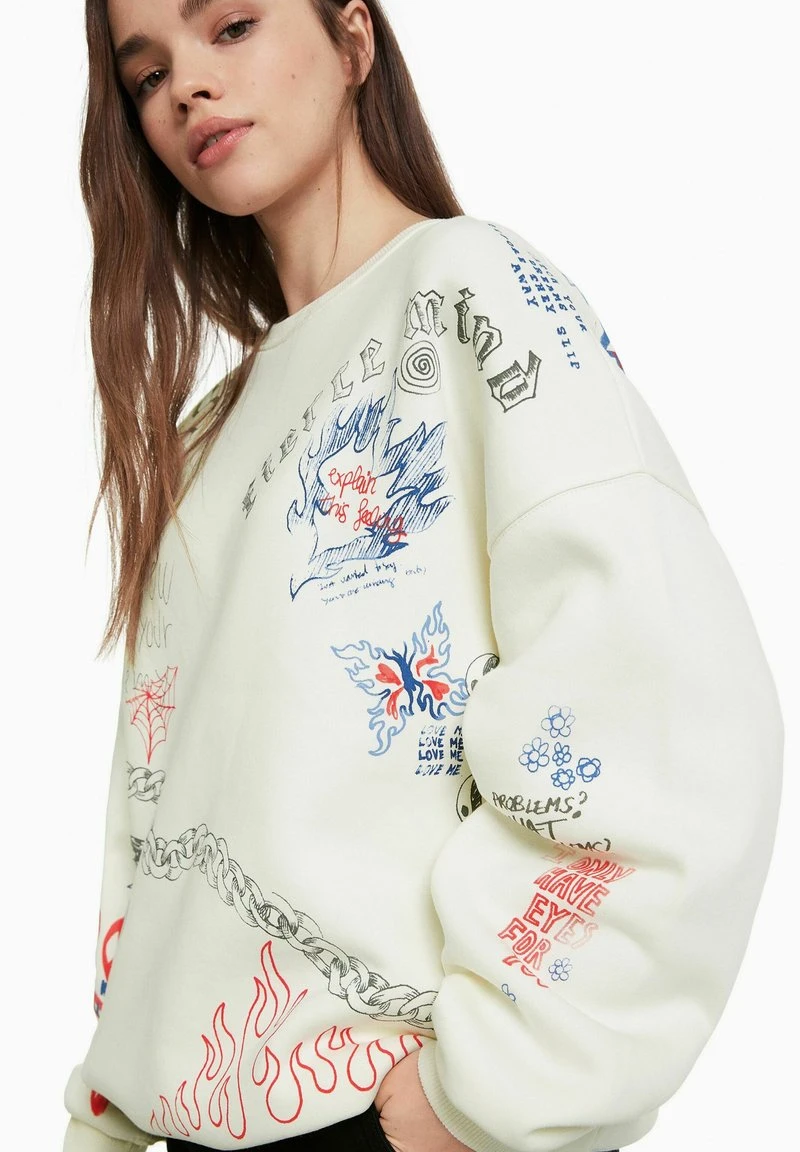 BERSHKA ROUND NECK PRINTED - Sweatshirt - Beige 6 BERSHKA ROUND NECK PRINTED - Sweatshirt - Beige – Bild 4