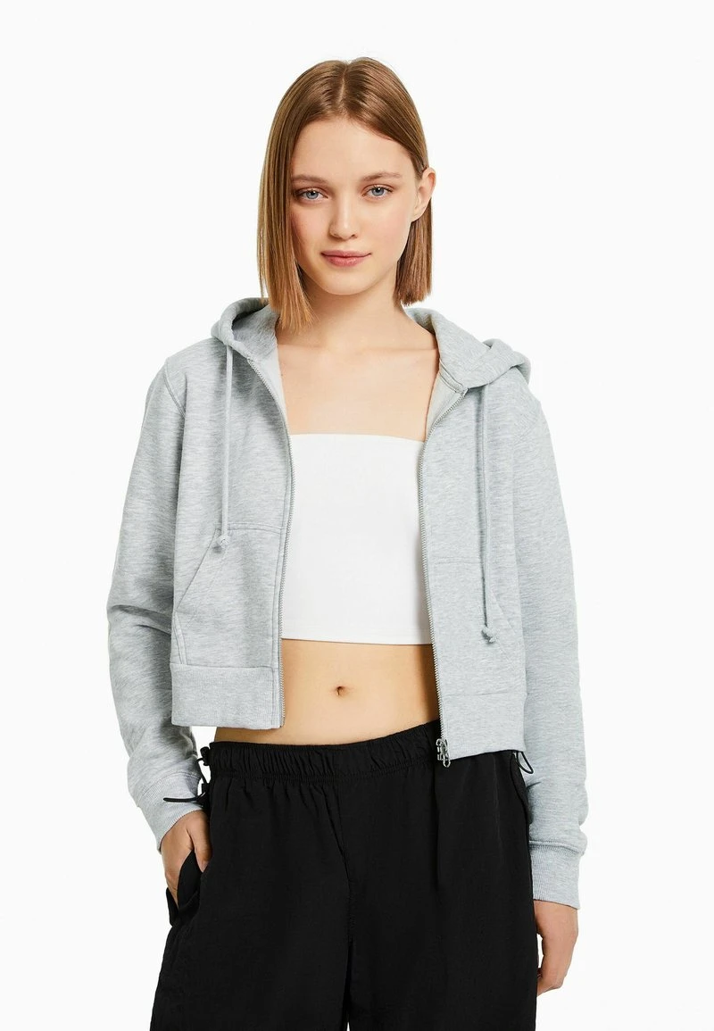 BERSHKA CROPPED - Sweatjacke - Mottled Grey 3 BERSHKA CROPPED - Sweatjacke - Mottled Grey