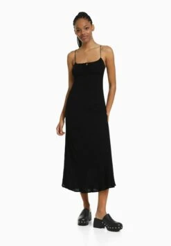 BERSHKA STRAPPY CREPE - Freizeitkleid - Black