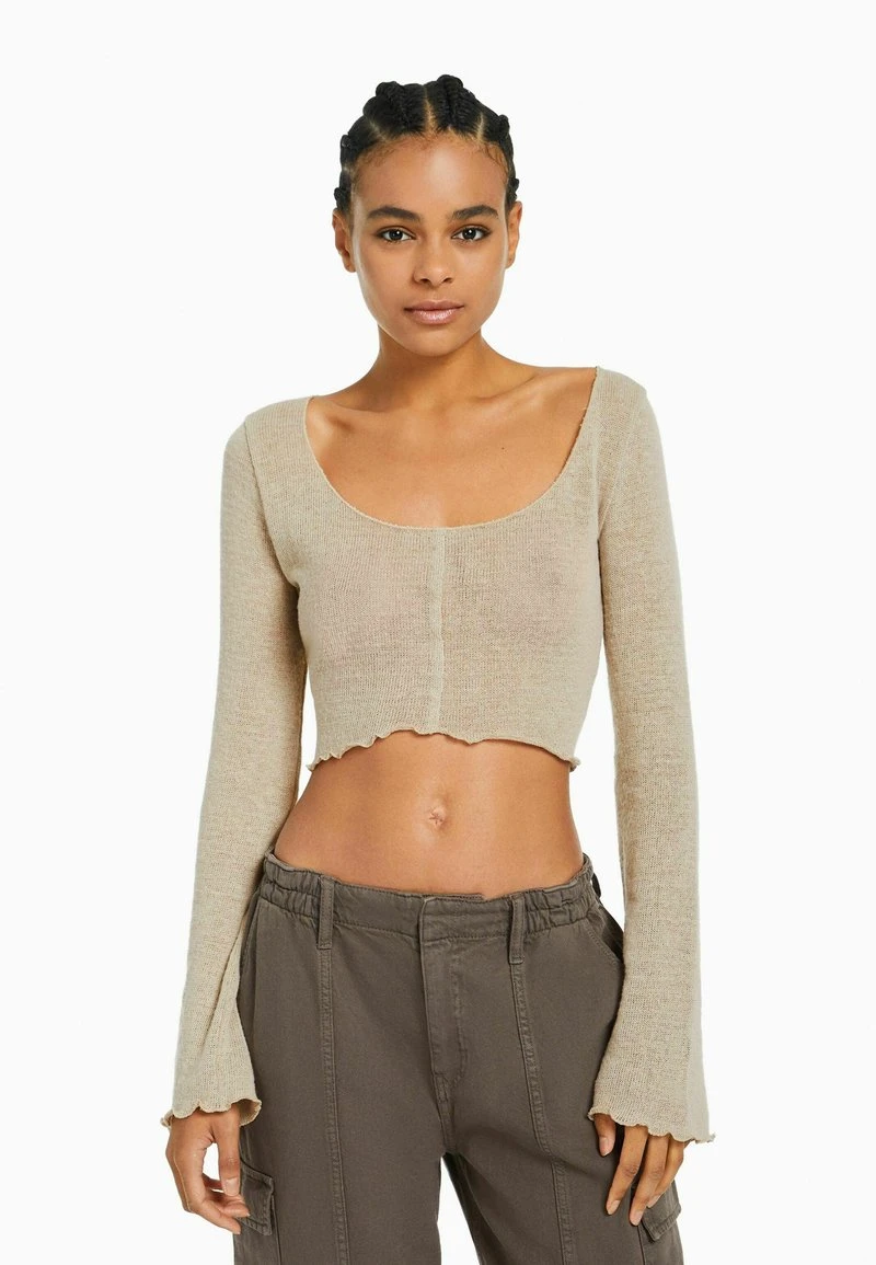 BERSHKA CURLY - Strickpullover - Stone 3 BERSHKA CURLY - Strickpullover - Stone