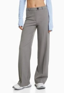 BERSHKA WIDE LEG TAILORED - Stoffhose - Dark Grey