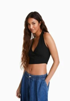 BERSHKA HALTERNECK - Top - Black