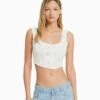 BERSHKA SWISS EMBROIDERY CORSET - Bluse - Off White