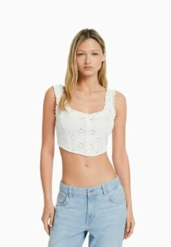 BERSHKA SWISS EMBROIDERY CORSET - Bluse - Off White