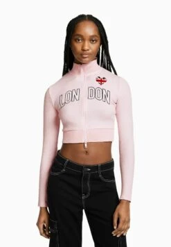 BERSHKA WITH EMBROIDERY - Strickjacke - Light Pink