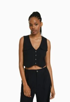 BERSHKA TAILORED BUTTONED - Weste - Blue