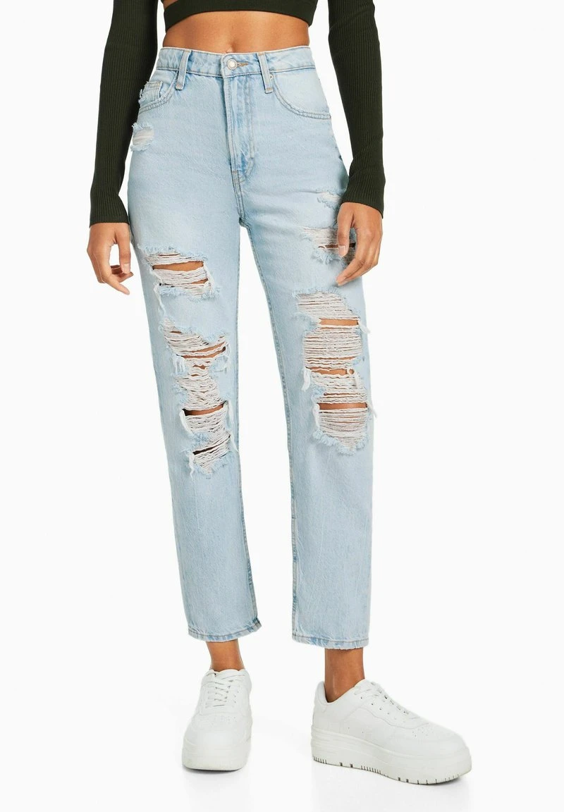 BERSHKA RIPPED MOM - Jeans Straight Leg - Light Blue Denim 3 BERSHKA RIPPED MOM - Jeans Straight Leg - Light Blue Denim