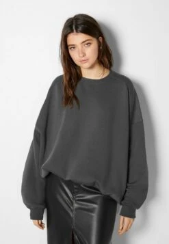 BERSHKA OVERSIZE ROUND NECK - Sweatshirt - Grey