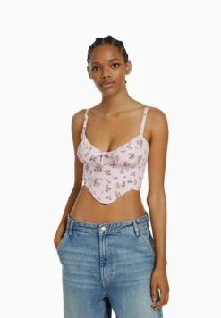 BERSHKA CROPPED WITH STRAPS - CORSET - Top - Pink