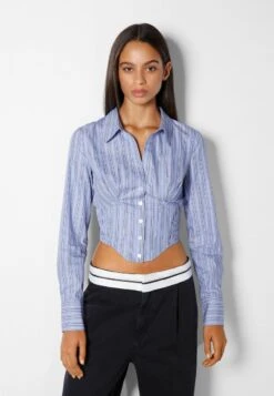 BERSHKA LONG SLEEVE - Hemdbluse - Blue