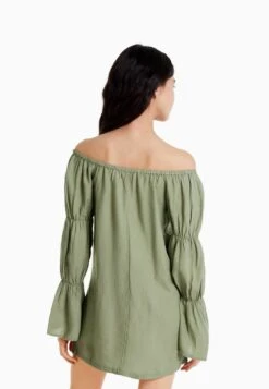 BERSHKA LONG SLEEVE GATHERED MINI - Freizeitkleid - Khaki -Bershka Verkaufsgeschäft ac8423e9fbc84120a0203083def79e6e