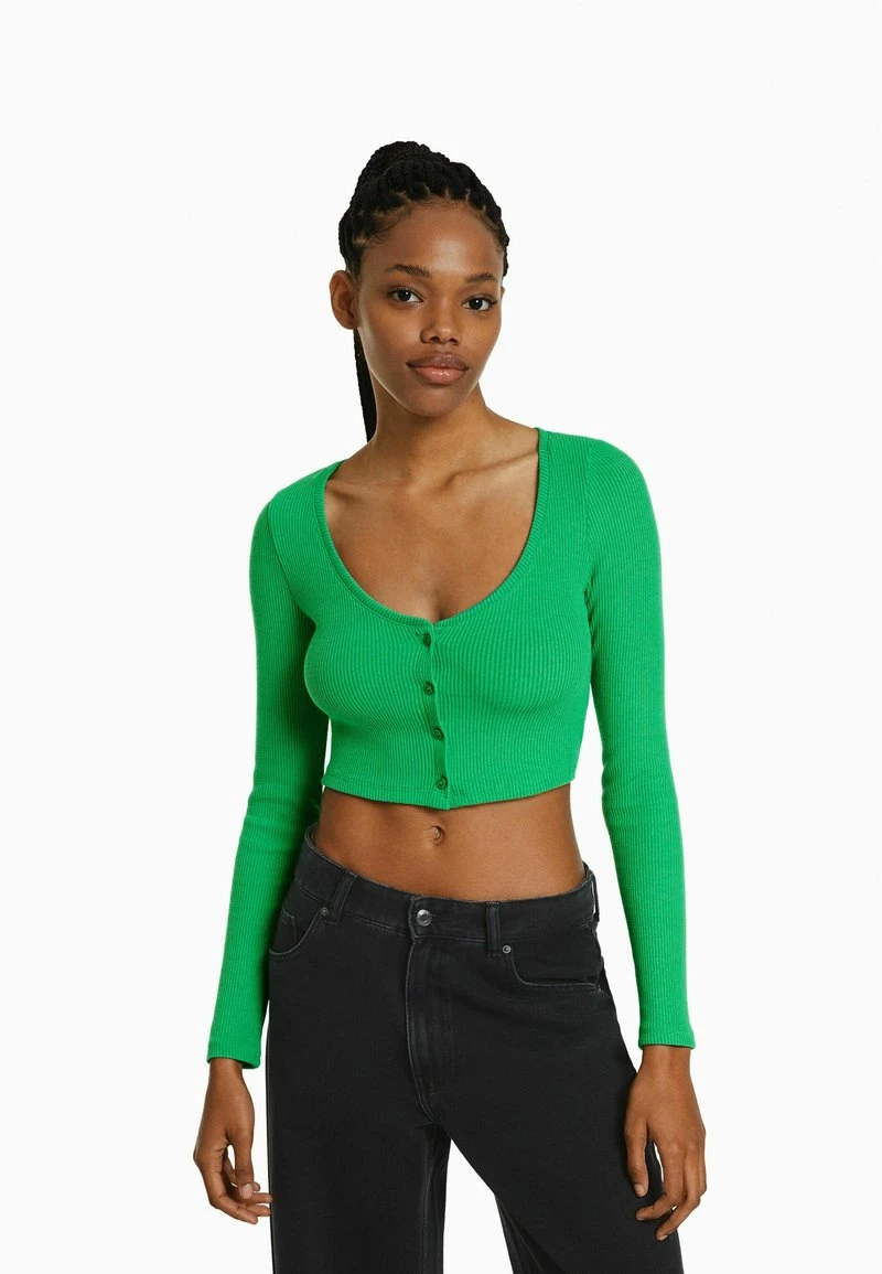 BERSHKA BUTTONED - Strickjacke - Evergreen 3 BERSHKA BUTTONED - Strickjacke - Evergreen