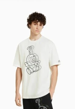 BERSHKA SHORT SLEEVE BOXY FIT FOIL - T-Shirt Print - White