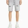 BERSHKA RIPPED - BERMUDA - Jeans Shorts - Mottled Dark Grey