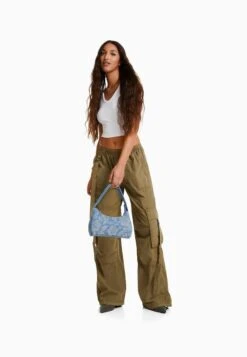 BERSHKA PRINTED WITH STRAP - Handtasche - Dark Blue