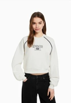 Bershka Verkaufsgeschäft 14 BERSHKA ROUND NECK CONTRAST - PRINT - Sweatshirt - White