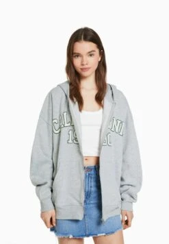 BERSHKA PRINTED OVERSIZE - Sweatjacke - Mottled Grey