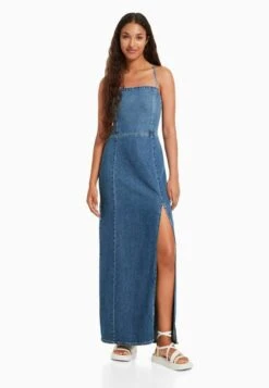 BERSHKA LONG OPEN BACK - Maxikleid - Light Blue Denim