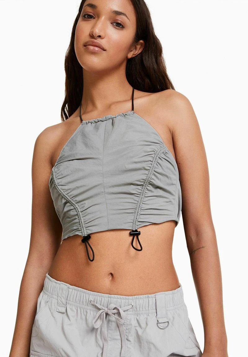 BERSHKA EFFECT HALTERNECK WITH STOPPERS - CROP - Bluse - Mottled Light Grey 7 BERSHKA EFFECT HALTERNECK WITH STOPPERS - CROP - Bluse - Mottled Light Grey – Bild 5
