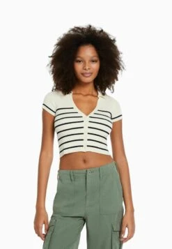 Bershka Verkaufsgeschäft 8 BERSHKA SHORT SLEEVE - Strickjacke - Beige