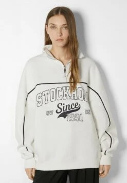 BERSHKA SAN DIEGO PRINT HALF ZIP - Sweatshirt - White