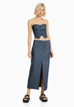 BERSHKA TAILORED PINSTRIPE EXPOSED SHOULDERS - Top - Dark Blue -Bershka Verkaufsgeschäft bd7d2468011a4e4789bc0d021a52dd24