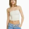 BERSHKA BANDEAU - Top - Beige