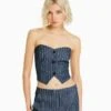 BERSHKA TAILORED PINSTRIPE EXPOSED SHOULDERS - Top - Dark Blue