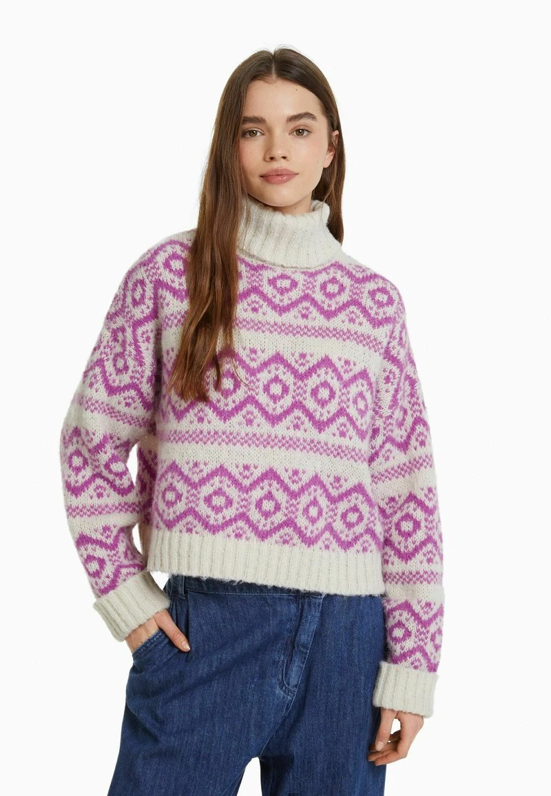 BERSHKA HIGH NECK JACQUARD - Strickpullover - Light Pink 3 BERSHKA HIGH NECK JACQUARD - Strickpullover - Light Pink