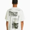 BERSHKA BOXY - T-Shirt Print - Off White