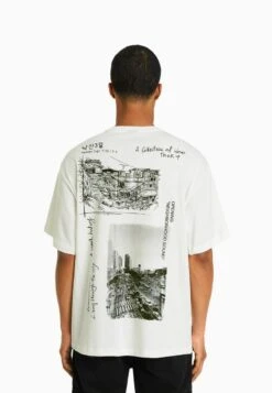 BERSHKA BOXY - T-Shirt Print - Off White