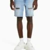BERSHKA RIPPED - BERMUDA - Jeans Shorts - Light Blue Denim