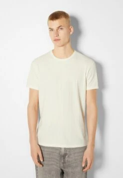 BERSHKA MUSCLE FIT SHORT SLEEVE - T-Shirt Basic - White