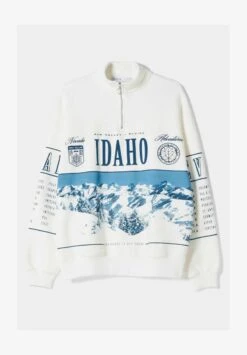 BERSHKA HIGH NECK ZIP-PRINT - Sweatshirt - White -Bershka Verkaufsgeschäft d1f8f6d7b692496ca06e5d8c01589266