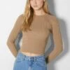 BERSHKA ROUND NECK 01785653 - Strickpullover - Camel