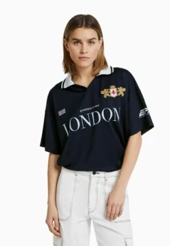 BERSHKA FOOTBALL COLLAR SHORT SLEEVE - Poloshirt - Royal Blue