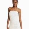 BERSHKA WITH GATHERED SIDE - Freizeitkleid - Offwhite