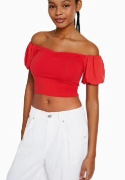 Bershka Verkaufsgeschäft 12 BERSHKA SHORT SLEEVE POPLIN - Bluse - Red