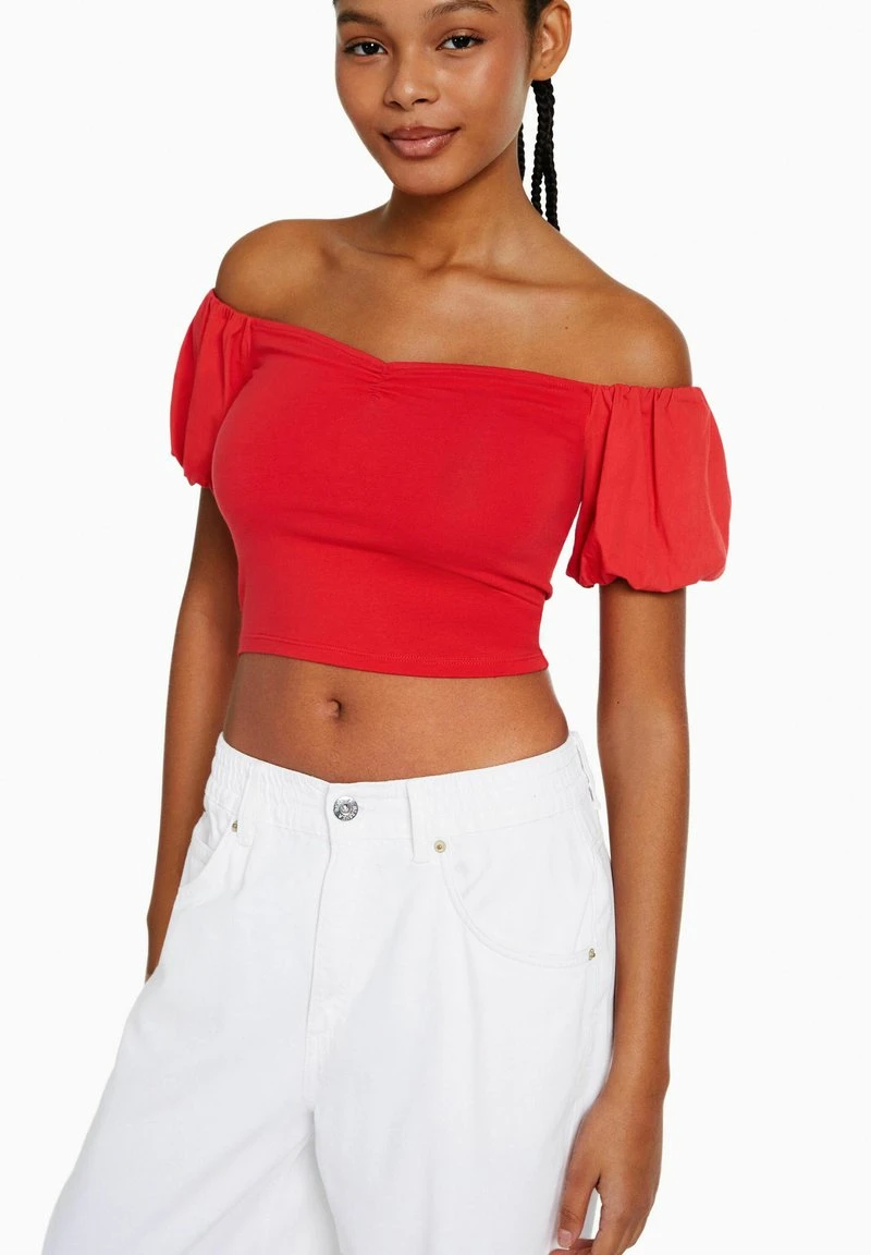 BERSHKA SHORT SLEEVE POPLIN - Bluse - Red 3 BERSHKA SHORT SLEEVE POPLIN - Bluse - Red