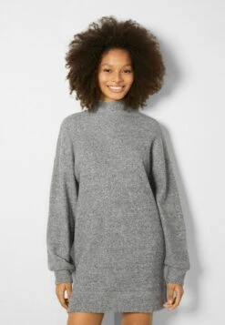 BERSHKA LONG SLEEVE - Strickkleid - Mottled Grey