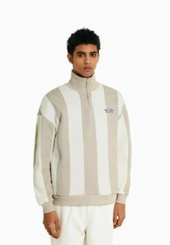 BERSHKA STRIPED WITH ZIP - Sweatshirt - Light Grey