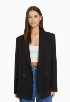 BERSHKA REGULARFIT TAILORED - FEMININE-CUT DOUBLE-BREASTED - Kurzmantel - Black
