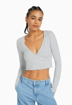 BERSHKA CROSSOVER - Langarmshirt - Mottled Grey