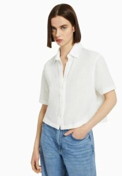 BERSHKA SHORT SLEEVE TEXTURED - Hemdbluse - White